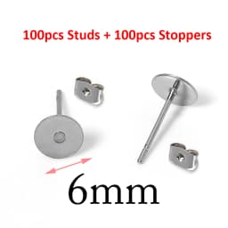 100pcs Gold Color 316L Stainless Steel Earring Studs DIY Ear Blank Post Pins 3-12mm Flat Round Tray Base Ear Jewelry Making DIY