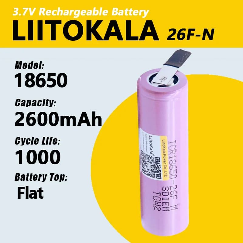 LiitoKala 26F-N 18650 2600mAh battery Rechargeable battery ICR18650-26F 20A discharge Li-ion Battery + DIY Nickel