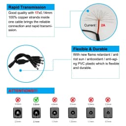 5.5mm 2.1mm 1 To 2/3/4/5/6/8 Way DC Power Splitter Cable 5V 12V Power Adapter Connector Cord For LED Strip Lights CCTV Camera
