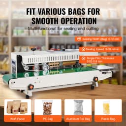 SucceBuy Continuous Bag Band Sealing Machine 6-12 mm Horizontal Band Sealer with Inflation Function for 0.02-0.8 mm Plastic Bags