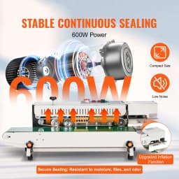 SucceBuy Continuous Bag Band Sealing Machine 6-12 mm Horizontal Band Sealer with Inflation Function for 0.02-0.8 mm Plastic Bags