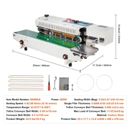 SucceBuy Continuous Bag Band Sealing Machine 6-12 mm Horizontal Band Sealer with Inflation Function for 0.02-0.8 mm Plastic Bags
