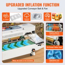 SucceBuy Continuous Bag Band Sealing Machine 6-12 mm Horizontal Band Sealer with Inflation Function for 0.02-0.8 mm Plastic Bags