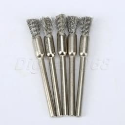 5/10pcs Pencil Brushes Stainless Steel Mounted Wire Wheel Mandrel Set Dremel Accessory Rotary Tools 3.17mm Shank Mandrel Silver