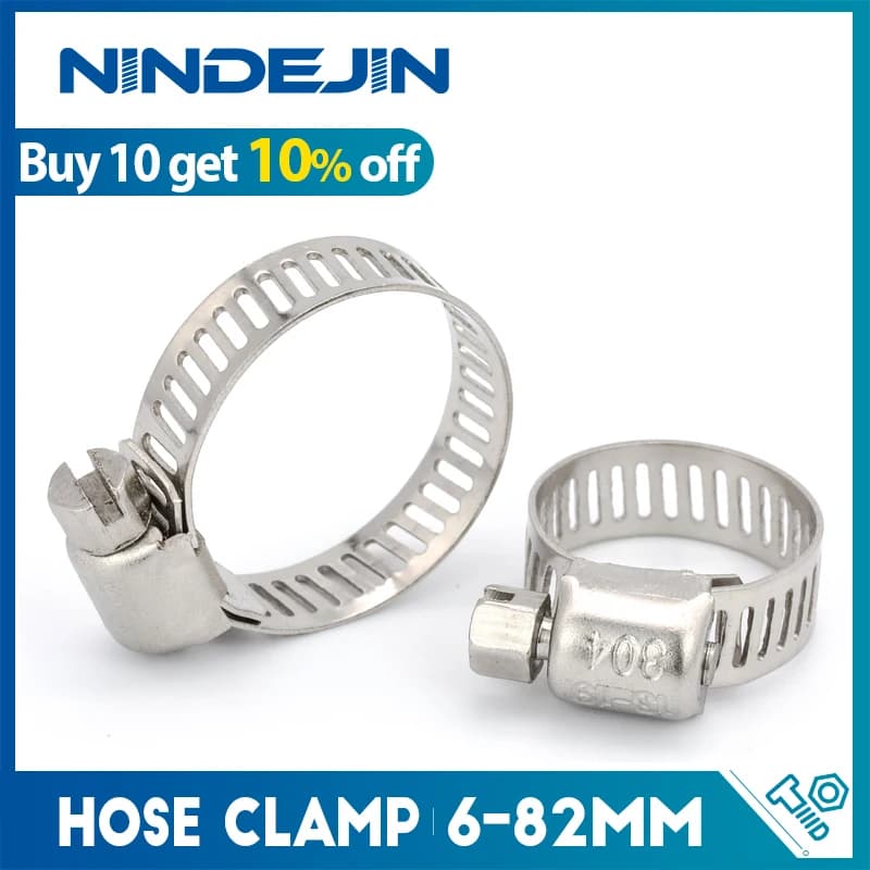 NINDEJIN 3-10pcs hose clamp adjustable 6-311mm Stainless Steel worm gear hose clip hose lock for water pipe plumbing