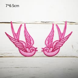 Phenix Birds Azure Blue Pink Gold Embroidered Appliques Iron-On Patches Pair
