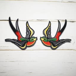 Phenix Birds Azure Blue Pink Gold Embroidered Appliques Iron-On Patches Pair