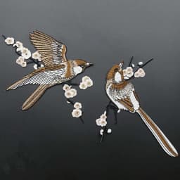Phenix Birds Azure Blue Pink Gold Embroidered Appliques Iron-On Patches Pair