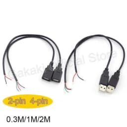 0.3m/1m/2m 5V USB Power Supply Cable 2 Pin USB 2.0 A Female Male 4 Pin Wire Jack Charger Charging Cord Extension Connector DIY