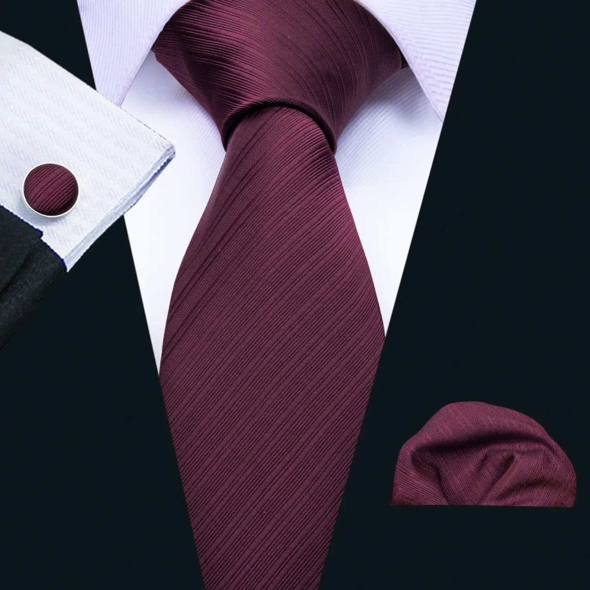 Designer Mens Tie Jacquard Necktie Pocket Square Cufflinks Set Burgundy Striped for Male Men Wedding Busniess Party Ties Gift