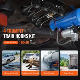 SucceBuy Train Horns Kit 4 Trumpet Air Horn Kit 150dB Train Horns 12V Air Compressor with 3/6/10L Tank, for Pickup Trucks Train