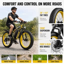 Electric Bike for Adults 750W Motor 28MPH Fast Speed 48V 15Ah Battery 26" Fat Tire Mountain Ebike 400lbs Max Load Aluminum