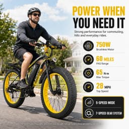 Electric Bike for Adults 750W Motor 28MPH Fast Speed 48V 15Ah Battery 26" Fat Tire Mountain Ebike 400lbs Max Load Aluminum