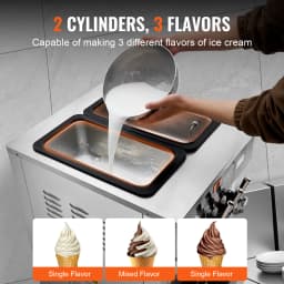 VEVOR Commercial Soft Ice Cream Machine 3 Flavors PreCooling LED Panel Allows Single Cylinder Use Overnight Refrigeration
