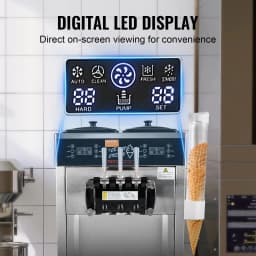 VEVOR Commercial Soft Ice Cream Machine 3 Flavors PreCooling LED Panel Allows Single Cylinder Use Overnight Refrigeration