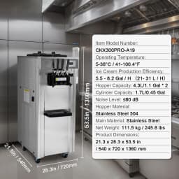 VEVOR Commercial Soft Ice Cream Machine 3 Flavors PreCooling LED Panel Allows Single Cylinder Use Overnight Refrigeration