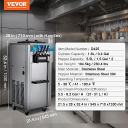 VEVOR Commercial Soft Ice Cream Machine 3 Flavors PreCooling LED Panel Allows Single Cylinder Use Overnight Refrigeration