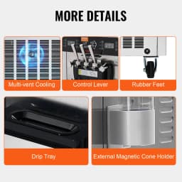 VEVOR Commercial Soft Ice Cream Machine 3 Flavors PreCooling LED Panel Allows Single Cylinder Use Overnight Refrigeration