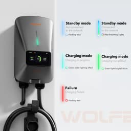 WOLFBOX EV Charging Station Type 2 22KW 32A 1 Phase Electric Vehicle Car Charger Wallbox with LCD Screen APP Control RFID Card