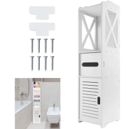Bathroom Floor Cabinet Free Standing slim bathroom cabinet with Paper Towel Drawer & Cupboard Storage Organizer Home Furniture