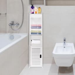 Bathroom Floor Cabinet Free Standing slim bathroom cabinet with Paper Towel Drawer & Cupboard Storage Organizer Home Furniture