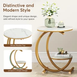 Tribesigns Faux Marble Side Table, 2-Tier Round End Table with Storage Shelf, Small Accent Table, Modern Nightstand Bedside Tabl