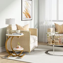 Tribesigns Faux Marble Side Table, 2-Tier Round End Table with Storage Shelf, Small Accent Table, Modern Nightstand Bedside Tabl