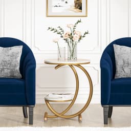 Tribesigns Faux Marble Side Table, 2-Tier Round End Table with Storage Shelf, Small Accent Table, Modern Nightstand Bedside Tabl