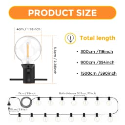 Outdoor LIGHT, 15M LED light string with 50 light bulbs, IP44 waterproof outdoor and indoor decorative light  used for garden