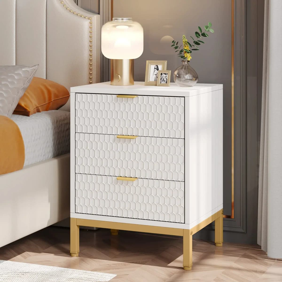 Tribesigns Modern Nightstand, 25.8" Tall Bedside Table with 3 Drawers, Contemporary End Side Table with Storage for Bedroom