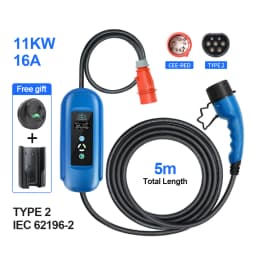 Kolanky 11KW 16A EV Portable Charger Type2 EVSE Charging Box Electric Car Charger CEE Plug IEC62196-2 EV Charger With 5M Cable