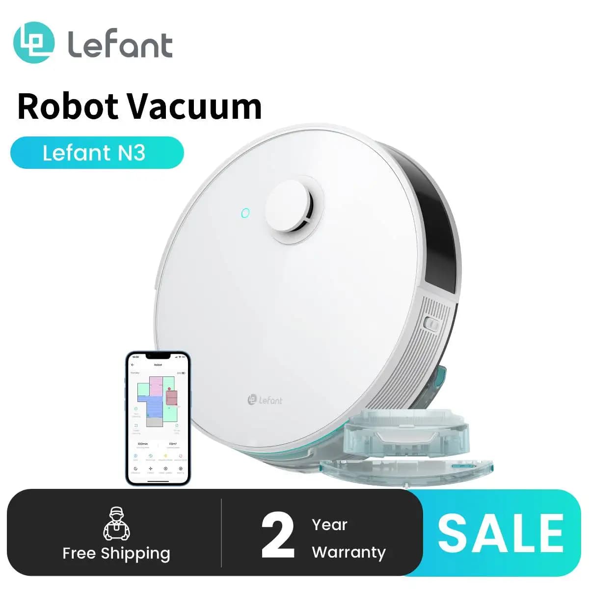 Lefant N3 4000Pa Suction Robot Vacuum and Sonic Mop Combo,Precision Mapping with Lidar&dToF Sensors,Ultrasonic Carpet Detection