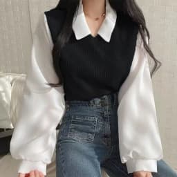 False Two-piece Polo Collar Women's Blouse Spring Casual Korean Shirt Y2k Tops Streetwear Loose Female Pullovers Elegant Blouses