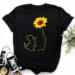 Maycaur Women's T-shirt Casual Kawaii Sunflower Butterfly Pattern Print Tshirt Comfortable Casual Women's Clothing Black Top