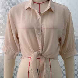 Casual Loose Hollow White Clothes Elegant Solid Color Tied Waist Blouse Women Summer Bat Half Sleeve Button Chiffon Shirt 9776