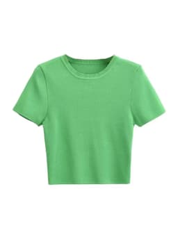 Women Fashion Striped Basic Cropped Knit Sweater Vintage O Neck Short Sleeve Female Pullovers Chic Tops