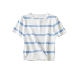 Women Fashion Striped Basic Cropped Knit Sweater Vintage O Neck Short Sleeve Female Pullovers Chic Tops