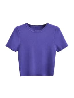 Women Fashion Striped Basic Cropped Knit Sweater Vintage O Neck Short Sleeve Female Pullovers Chic Tops