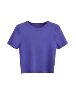 Women Fashion Striped Basic Cropped Knit Sweater Vintage O Neck Short Sleeve Female Pullovers Chic Tops