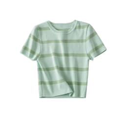 Women Fashion Striped Basic Cropped Knit Sweater Vintage O Neck Short Sleeve Female Pullovers Chic Tops