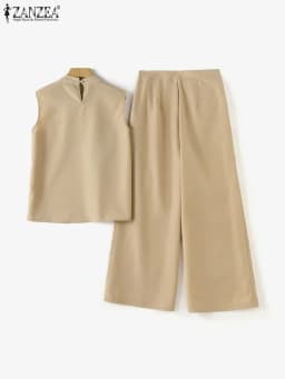 Elegant Chic Women's 2 Pieces Sets ZANZEA Woman 2025 Fashion Sleeveless Tops and Wide-Leg Pants Suits Outfit Minimalist Clothes