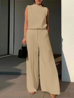 Elegant Chic Women's 2 Pieces Sets ZANZEA Woman 2025 Fashion Sleeveless Tops and Wide-Leg Pants Suits Outfit Minimalist Clothes
