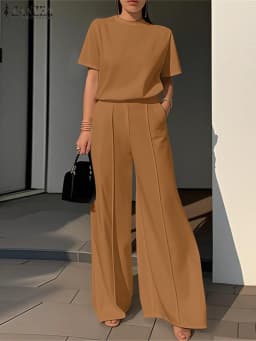 Elegant Chic Women's 2 Pieces Sets ZANZEA Woman 2025 Fashion Sleeveless Tops and Wide-Leg Pants Suits Outfit Minimalist Clothes