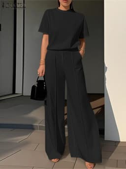 Elegant Chic Women's 2 Pieces Sets ZANZEA Woman 2025 Fashion Sleeveless Tops and Wide-Leg Pants Suits Outfit Minimalist Clothes