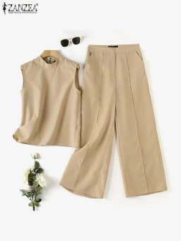 Elegant Chic Women's 2 Pieces Sets ZANZEA Woman 2025 Fashion Sleeveless Tops and Wide-Leg Pants Suits Outfit Minimalist Clothes