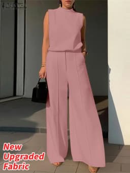 Elegant Chic Women's 2 Pieces Sets ZANZEA Woman 2025 Fashion Sleeveless Tops and Wide-Leg Pants Suits Outfit Minimalist Clothes
