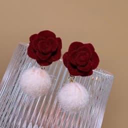 Vintage Wine Red Flocking Flower Drop Earrings For Women Jewelry 2026 Trending Long Bowknot Crystal Pearl Bridal Dress Earrings