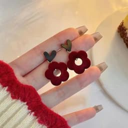 Vintage Wine Red Flocking Flower Drop Earrings For Women Jewelry 2026 Trending Long Bowknot Crystal Pearl Bridal Dress Earrings