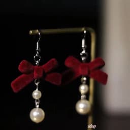 Vintage Wine Red Flocking Flower Drop Earrings For Women Jewelry 2026 Trending Long Bowknot Crystal Pearl Bridal Dress Earrings