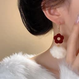 Vintage Wine Red Flocking Flower Drop Earrings For Women Jewelry 2026 Trending Long Bowknot Crystal Pearl Bridal Dress Earrings